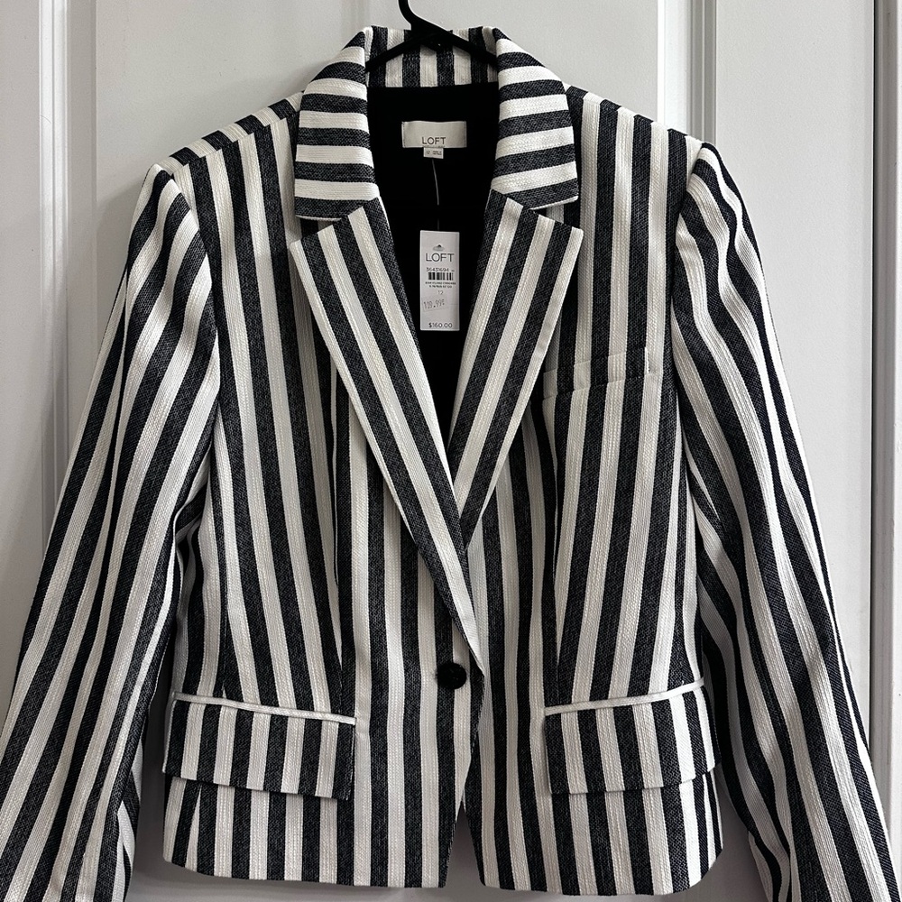 LOFT Blue and White Striped Blazer Classic Tailored Design